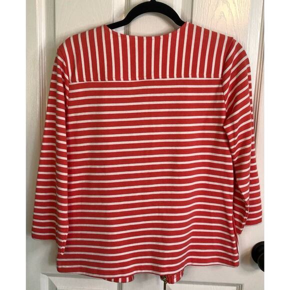 C Wonder Women's Size 6 Coral Stripe Zip Front 3/4 Sleeve Cotton Knit Jacket - Picture 8 of 8